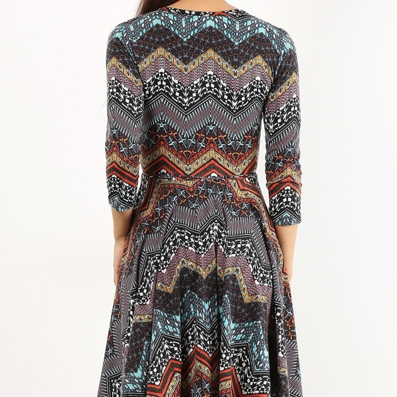Brown Chevron Printed Dress - Picture 2 of 5